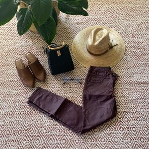 Burgundy faux leather skinny jeans